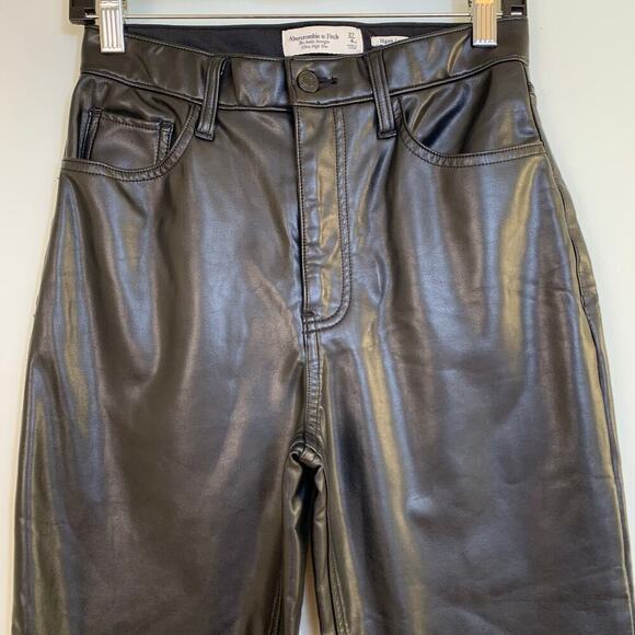 Abercrombie & Fitch Faux Leather Ankle Straight Pant Ultra High Rise Sz 27/4 - Picture 6 of 14